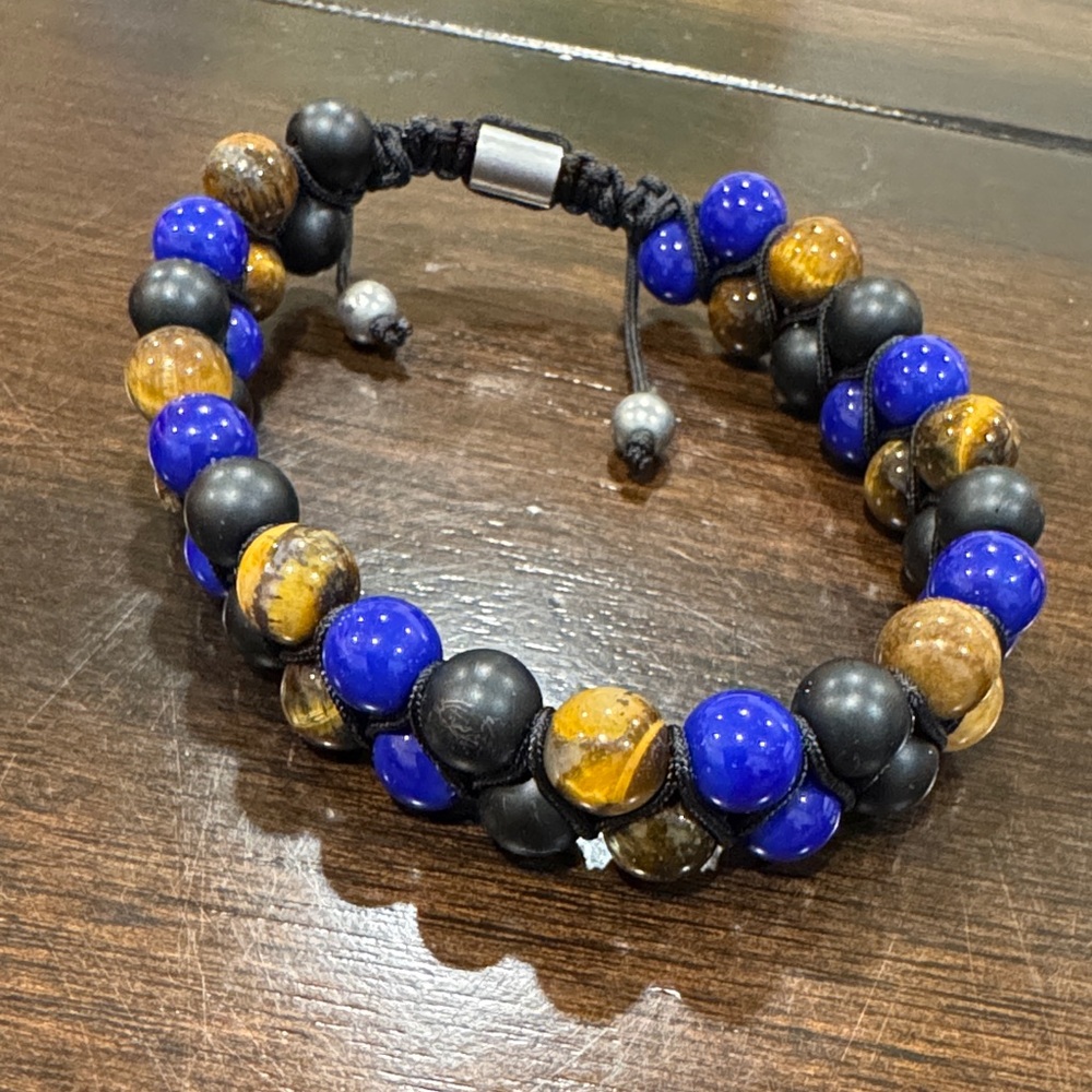 Blue and Brown Bead Wrap Bracelet